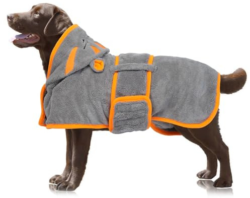 OUOBOB Hundetrocknungsmantel, Hundemantel zum Trocknen von Hunden, rosa Hundetücher für große Hunde, Mikrofaser Hunderobe Super mit Kapuze für verstellbare Bauchgurte für Golden Retriever, Labrador XL