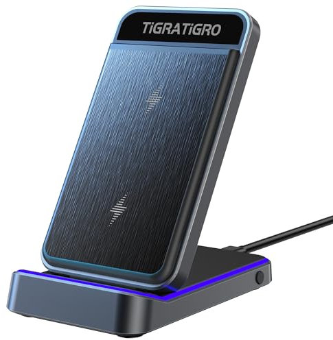TigraTigro Caricatore Wireless 15W Qi Pieghevole, Ricarica Rapida per iPhone 16/15/14/13/12, Samsung Galaxy Google Pixel, Supporto Auricolari, Design Compatto (Nero)