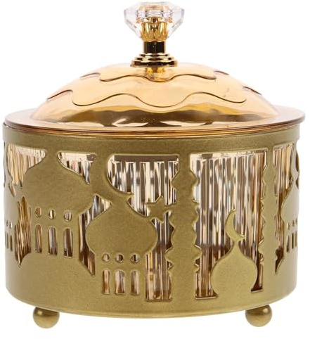 Gold Servingschale mit Deckel, Eisen Ramadan Dekorationen, 3,5x3.5 Ramadan -Tablett Metall Servingplatte Hochzeitstorte Teller Islamische Ramadan -Dekor für Eid Dessert Süßigkeitstorte