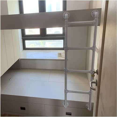 White Emergency Egress Ladder for Window Well, Metal Loft Bed Ladder Wall Mounted, Industrial Iron Pipe Bunk Bed Ladder Indoor Outdoor Climbing Ladders, 330LBS Load Capacity (Size : 180cm/71in)