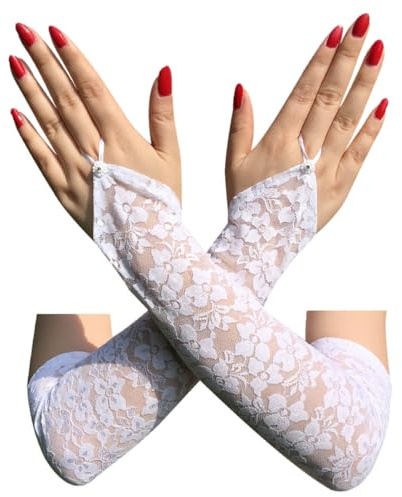 Visxcnu Guantes de Encaje Sin Dedos Para Mujer, Guantes sin Dedos de Encaje para Mujer Guantes de Novia Blanco Elegantes 1920 Guantes de Fiesta de té Vintage Mujeres