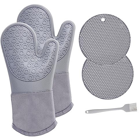 Gatuida Barbecue Oven Gloves Silicone Mats Heat Resistant Oven Gloves for Cooking Non-slip Pot Holders for Kitchen Baking Supplies