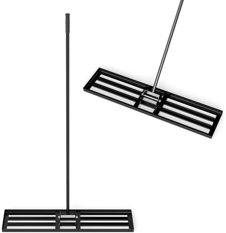GOPLUS Râteau de Nivellement de Pelouse, Râtea de Jardin en Métal avec Manche Ergonomique 170cm, Poignée en PVC Antidérapante, pour Jardin, Ferme, 106 x 25cm (Noir)