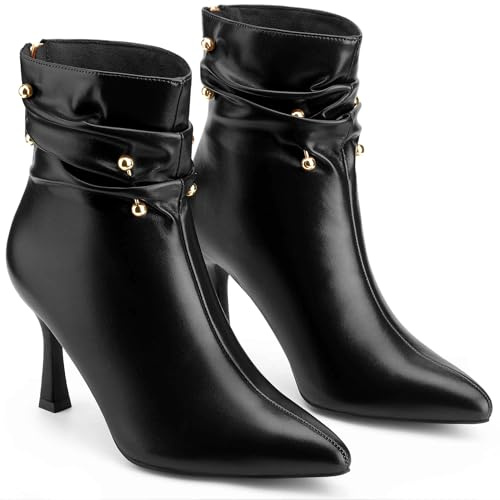 Perphy Pointed Toe Stiletto Heel Slouch Black Ankle Boots for Women 7 M US