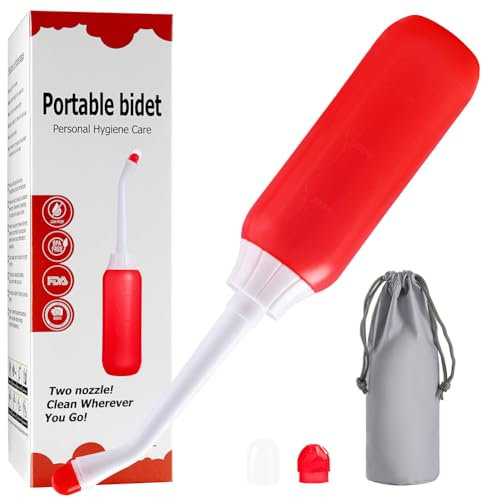 Flipped Warmth Tragbare Reise Bidet Flasche, Handheld Personal Bidet Sprayer Mit Versenkbaren Düsen, 400 Ml Kapazität Nach Der Geburt Sprühflaschen Für Persönliche Hygiene Sauber,Rot