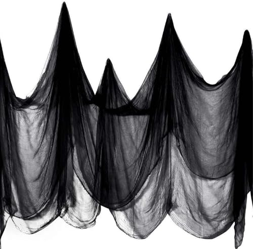 AYNKH Halloween schwarzes gruseliges Tuch, 215,9 x 599,4 cm, gruseliger Gaze, gruseliger Stoff, Wandteppich, dunkle Party-Dekorationen für Halloween, Outdoor, Spukhaus