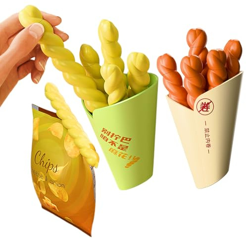 Ziyonix 10 Pièces Pince Sachet Alimentaire, 13 x 2 cm Fermeture Sachet Alimentaire Clip Fermeture Cuisine Réutilisable Pince Sachet Cuisine pour Snack, Café, Sacs de Conservation (Marron+Jaune)