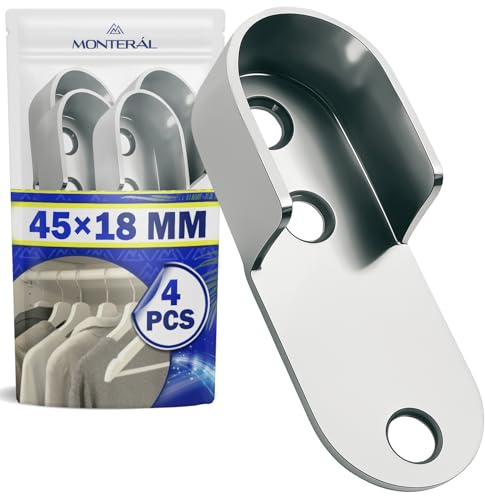 4x Ovale Kleiderstange Halterung 45x18mm – Kleiderstangenhalter Stahl | mit Verchromter Beschichtung - Garantie 10 Jahre - MONTERAL