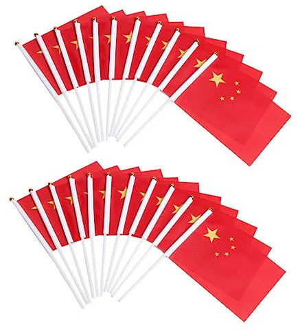 CLISPEED 50 pièces Drapeaux Chinois à Main avec Tige Drapeaux Rouges Portables pour Décorations Extérieures et Événements Sportifs