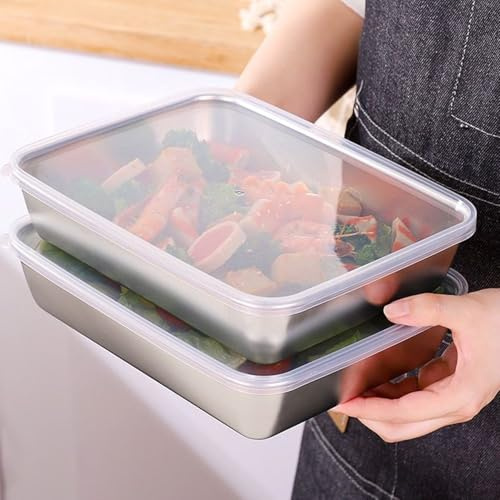Anicy Juego de 2 moldes para tartas y brownie con tapa, molde para hornear pan, molde para tartas, molde cuadrado de acero inoxidable, 25 x 20 x 5 cm, perfecto para pan, pasteles, tostadas, brownie