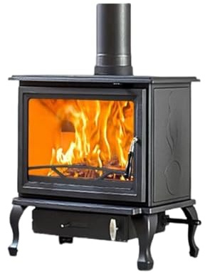 Poêle à Bois en Fonte,Jusqu'à 300 m³,avec système de Verre Propre, Sortie des fumées par Le Dessus,pour Chauffer Les Pièces