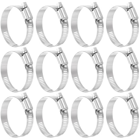 sourcing map 12 Pcs Hose Clamp 1-5/16-2-1/4 (33-57mm) 304 Stainless Steel Adjustable Worm Gear Hose Clamp with Phillips Screw Assortment Kit for Fuel Line Pipe Plumbing Automotive Tube
