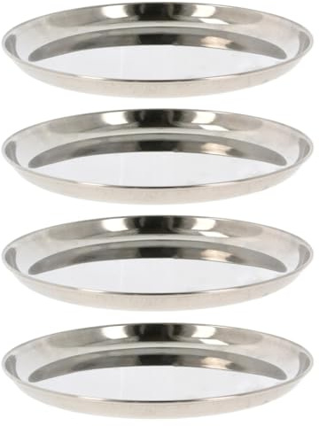 Stainless Steel Plates Indian Thali Tray Snack Starters Platter Serving Dishes Food Salad Appetizer Side Lunch Dinner Plate Reusable Tableware Camping BBQ Round Set of 4 (Size 12 – Diameter: 28cm)