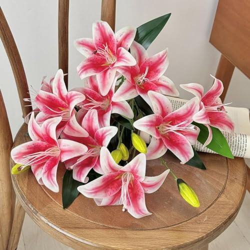 Gettimore Eleganti fiori di giglio artificiali, set da 6 pezzi, decorazione per casa e matrimonio, altezza 65 cm, bianco o rosa