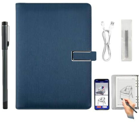 PUSOKEI Set Taccuino e Penna Digitale, Penna Intelligente per Prendere Appunti, Sincronizzazione in Tempo Reale da Carta a Digitale, Riproduzione e Condivisione Tramite APP, Compatibile (Profondo blu)