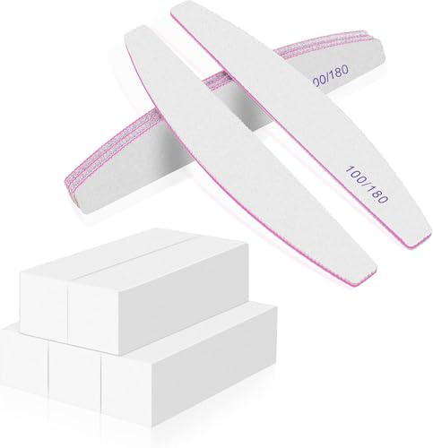 10 Pieces Nail Files and Buffer Block Set,100/180 Grit Emery Boards, White | Double Sided, Nail File Sanding Blocks Smoothing Shaping and Buffing for Natural Acrylic and Gel Nails