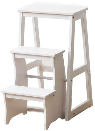 HONKERW Taburete Plegable Taburete de Escalera de 3 escalones, Silla Plegable de Madera, Banco de Escalada Multifuncional for Descansar o Transportar Objetos Altos. Escalera(Weiß)