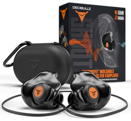 Decibullz Percussive Moldable Earplugs 33 dB NRR for Hunting & Shooting, Gun Range Hearing Protection for Shooters, Reusable Ear Plugs for Shooting Range, molding Tool Included