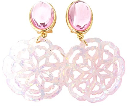 Sehr große leichte Ohrstecker Ohrringe vergoldet Stein rosa Anhänger rund Statement Party Fest Geschenk Trachten-Schmuck Geburtstag Designer JUSTWIN