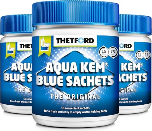 Thetford LOT 3 X Aqua KEM blå toalettartiklar kemisk vård husvagn toalett produkt vuxen unisex, blå, stor