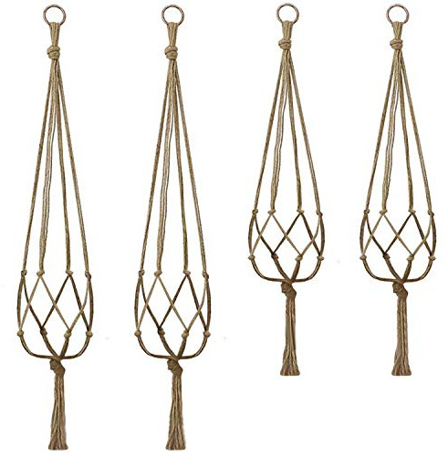 Alledomain Jute Rope Plant Hanger 4 Pack, Plant Hanger Flower Pot Plant Holder with Key Ring for Indoor Outdoor Decorations, 2 Pieces 105 cm and 2 Pieces 88 cm, 4 Legs
