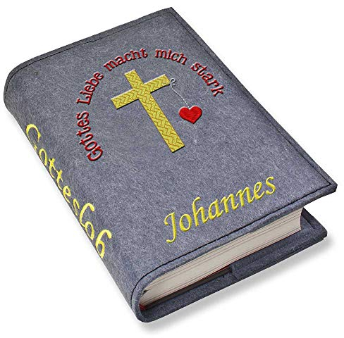 Gotteslob Gotteslobhülle Großdruck Gottes Liebe macht mich stark gold rot Filz mit Namen bestickt hellgrau weiß dunkelgrau lila blaugrau dunkelblau türkis maigrün flieder (blaugrau)
