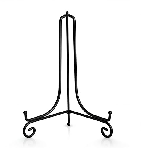 Tincogo 2 Stück Tellerständer Tellerhalter aus Metall - Eisen Staffelei Ständer für große Teller, Ölgemälde, Bilderrahmen, Plaketten - Schwarz - Höhe 15 Zoll (38 cm)