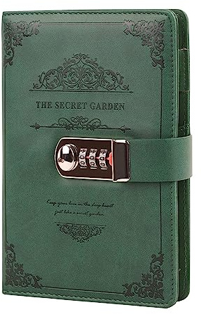 Notizbuch Tagebuch mit Passwort PU Leder Notebook Diary Book mit Schloss DIN A5 Notizblock Journal Reisetagebuch mit Zahlenschloss, 100 Blatt