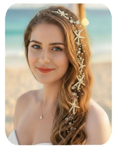 Unicra Hochzeit Seestern Kopfschmuck Braut Hochzeit Haar Rebe Haarschmuck für Bräute und Brautjungfern (23,6 Zoll) (Silber) (A)