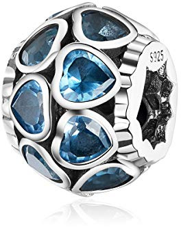 NINGAN Geburtsstein Ausgefallener, rosafarbener Charm-Anhänger „Love All Around“, aus 925er-Sterlingsilber, für Pandora und europäische Armbänder geeignet