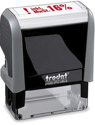 Trodat Office Printy 4912 selbstfärbender Textstempel, Text INKL 16% MWST, Abdruckfarbe blau-rot, 47 x 18 mm