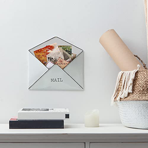 SOFFEE DESIGN Metall-Briefhalter in Briefumschlag-Form, zur Aufbewahrung von Postkarten, Post, Zeitungen, Briefen, Rechnungen, Zeitschriften, Heimbüro, Wanddekoration zum Aufhängen Briefkästen – Weiß