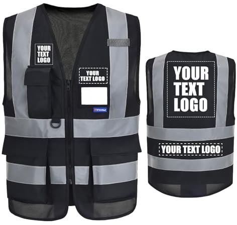 AYKRM 21 Farben Personalisierte bedruckbare Warnweste aufdruck mit Text oder mehrfarbigem Logo und Mehreren Taschen, Warnschutz Arbeitsweste Sicherheitsweste mit bedruckbare