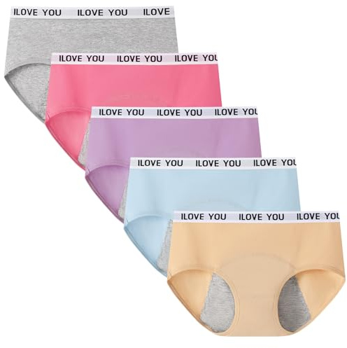 Anntry Teen Mädchen Baumwolle Menstruationshöschen 5er Pack Damen Auslaufsichere Schutzunterwäsche Slips (L, Stil2)
