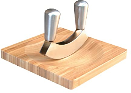 Point-Virgule Hachoir Manuel en Bambou Un Couteau à Deux Lame, pour des Fines Herbes, Gadget utile dans la Cuisine, 20x20x2cm