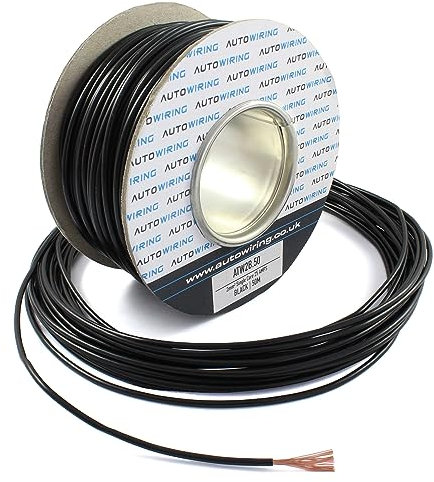 25 AMP Rated 2mm² Single Core Stranded Copper Cable 12v 24v Thin Wall Wire (10M 20M 50M 100M) (BLACK, 20M Coil)
