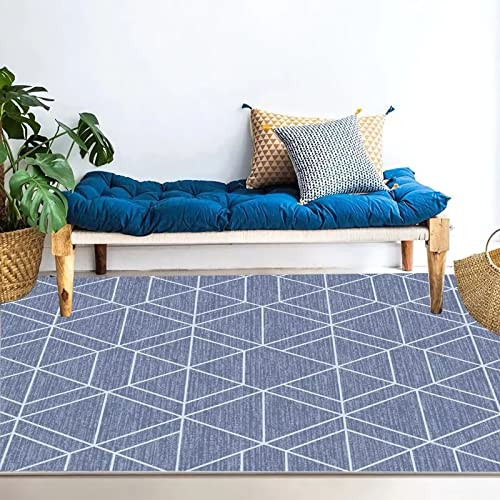 Teppiche fã¼rs kinderzimmer Wohnzimmerteppich mit blauen weißen Streifen und geometrischem Design,Teppich waschbare teppiche,bettumrandung Teppich 180x280cm