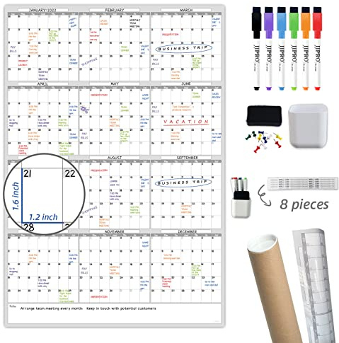 Dry Erase Wall Calendar - 38x26 Inches - Blank Undated Yearly Calendar - Whiteboard Premium Laminated Planner - Reusable Laminated Office Jumbo 12-Month Calendar (Vertical)