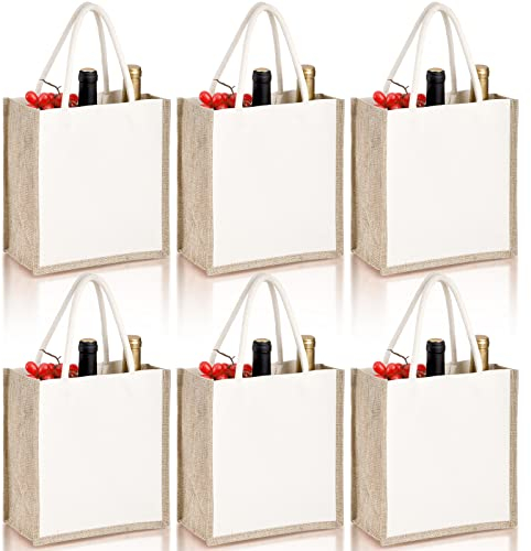 SOUJOY Jute-Tragetaschen, wiederverwendbare Jute-Geschenktasche mit Griffen, kleine Strandtaschen, Leinen-Einkaufstasche für Brautjungfer, DIY, Shopping, Pool, Hochzeit, 6 Stück