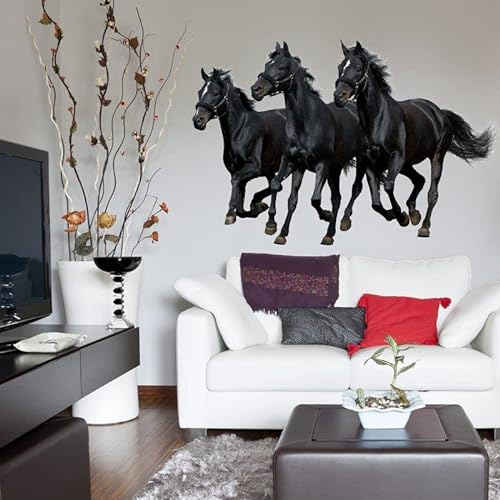 INSPIO Wandtattoo Drei Schwarze Pferde , Wandsticker Wohnzimmer Schlafzimmer Kinderzimmer Geschenk zum Geburtstag Aufkleber Wildpferd (60*90 cm)