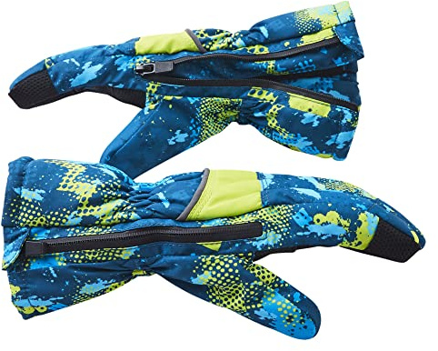 Andy & Evan Kids' Zip Gloves, Waterproof Winter Snow Gloves, Side Zippers, Touchscreen, Ski Snowboard Sledding, Warm Fleece Palms, Blue, Size 11-12