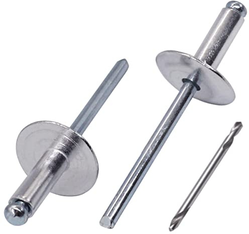 SKIR'CO (30 Stück) Großflansch Aluminium Blindnieten 4,8 x 14 mm, Stahldorn, Bohrer inklusive
