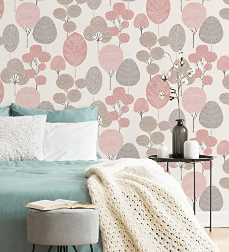 GAULAN 500680916 - Carta da parati lavabile di alberi selvatici grigi e rosa in bosco nordico per pareti soggiorno camera da letto sala da pranzo testada - Campione DIN A4