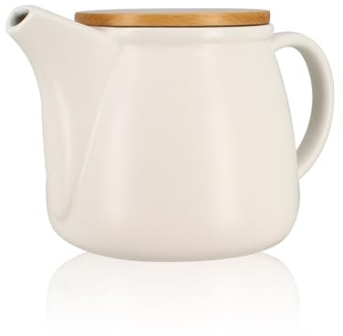 OGO Living - Tetera Mona 1L de porcelana blanca y tapa de madera
