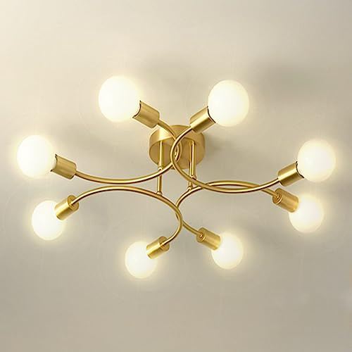 niuniaj Deckenlampe Vintage Gold,Deckenleuchte E27,8 Flammig Kronleuchter | Deckenlampe Retro Schlafzimmerlampe Deckenleuchte für Wohnzimmer Esszimmer Schlafzimmer(ohne Leuchtmittel)