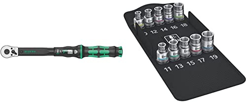 Wera Click Torque C 2 Adjustable Torque Wrench, 1/2 Square Drive, 20-100 Nm, 05075621001 & 8790 HMC HF 1 Zyklop Holding Function Socket Set, 1/2 Drive, 10pc, 05004203001