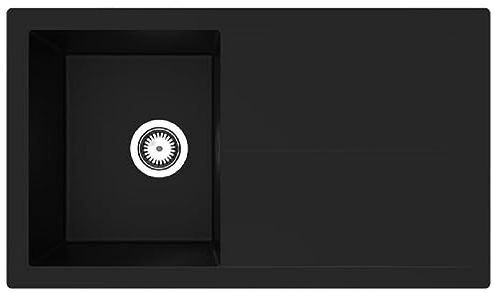 Respekta Cleveland Lavello in Mineralite nero/Lavello da incasso a 1 vasca da 86 x 50 cm/Lavello adatto a basi da 50 cm di larghezza