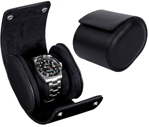 LOEAPEA Uhrenrolle und Reiseetui, echtes Leder, individuelle Uhrenbox für Damen und Herren, Uhren-Organizer mit Wildlederschutz, sichere Aufbewahrung, Geschenkbox (Schwarz)