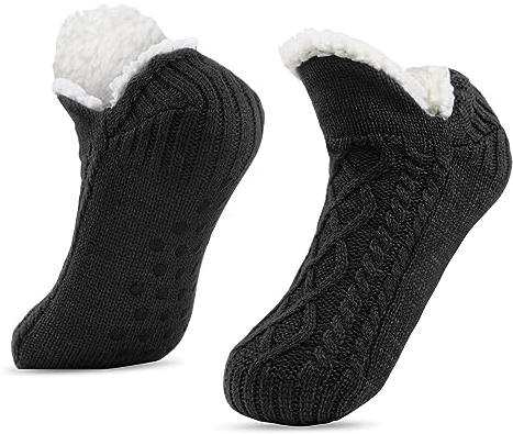 SIHOHAN Calcetines de peluche para hombre, calcetines gruesos, calcetines cortos, calcetines antideslizantes de invierno, calcetines con forro polar y ABS antideslizantes con puntos de Navidad, para