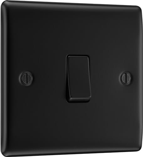 BG Electrical Single Wall Light Switch, 2 Way, Raised and Slim Profile, Round Edges, Nexus Metal, Matt Black, 20A, 16AX, NFB12